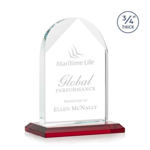 Corporate Awards - Crystal Awards - Blake Red Arch & Crescent Crystal Award