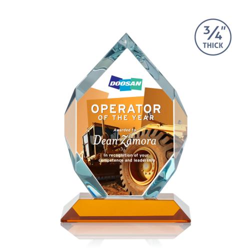 Corporate Awards - Crystal Awards - Royal Diamond Full Color Amber Crystal Award