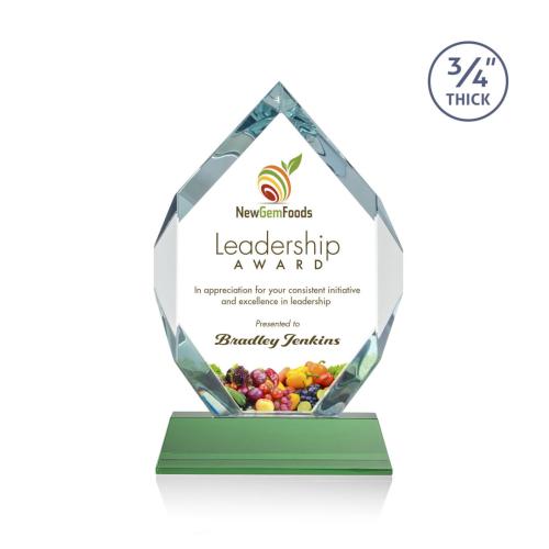 Corporate Awards - Crystal Awards - Royal Diamond Full Color Green on Newhaven Crystal Award