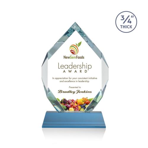 Corporate Awards - Crystal Awards - Royal Diamond Full Color Sky Blue on Newhaven Crystal Award