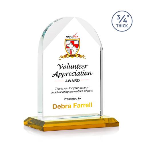Corporate Awards - Crystal Awards - Blake Full Color Amber Arch & Crescent Crystal Award