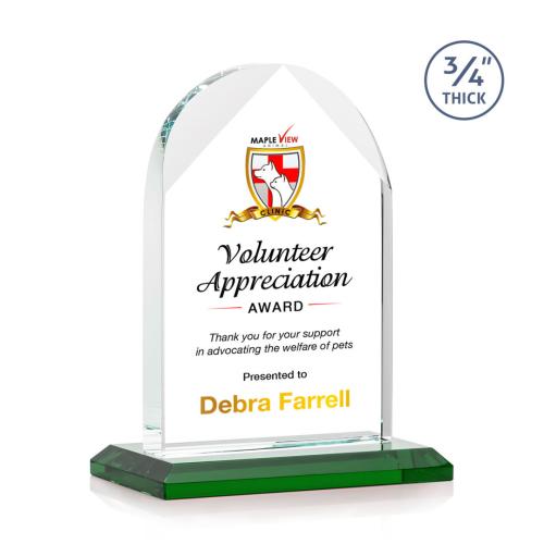 Corporate Awards - Crystal Awards - Blake Full Color Green Arch & Crescent Crystal Award