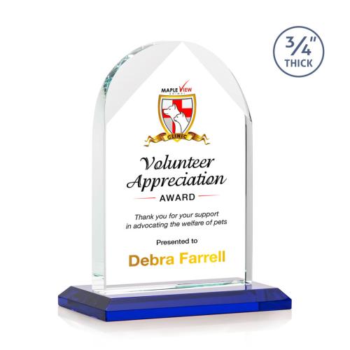 Corporate Awards - Crystal Awards - Blake Full Color Blue Arch & Crescent Crystal Award