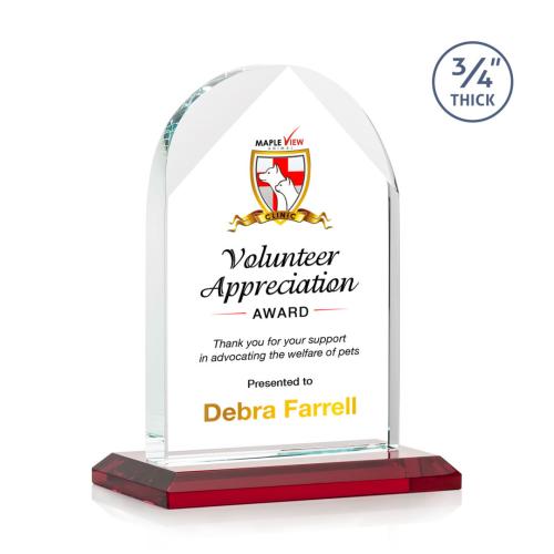 Corporate Awards - Crystal Awards - Blake Full Color Red Arch & Crescent Crystal Award