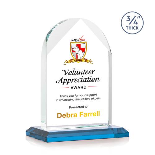 Corporate Awards - Crystal Awards - Blake Full Color Sky Blue Arch & Crescent Crystal Award