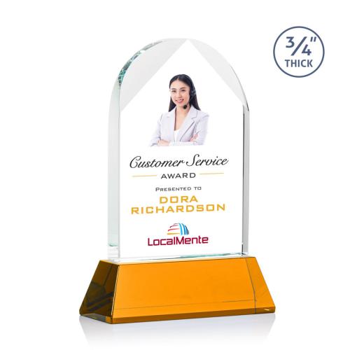 Corporate Awards - Crystal Awards - Blake Full Color Amber on Newhaven Arch & Crescent Crystal Award