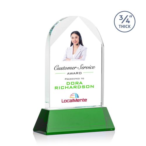 Corporate Awards - Crystal Awards - Blake Full Color Green on Newhaven Arch & Crescent Crystal Award