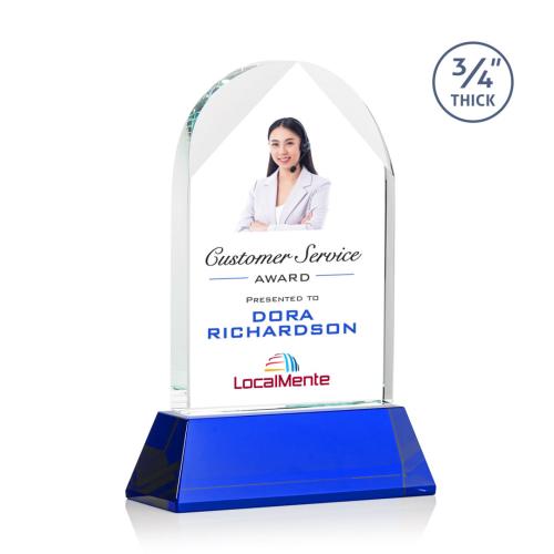 Corporate Awards - Crystal Awards - Blake Full Color Blue on Newhaven Arch & Crescent Crystal Award