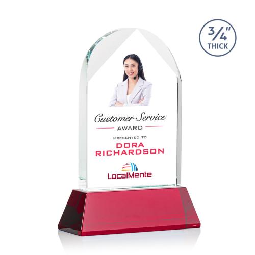 Corporate Awards - Crystal Awards - Blake Full Color Red on Newhaven Arch & Crescent Crystal Award