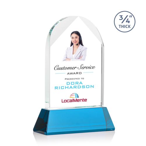 Corporate Awards - Crystal Awards - Blake Full Color Sky Blue on Newhaven Arch & Crescent Crystal Award
