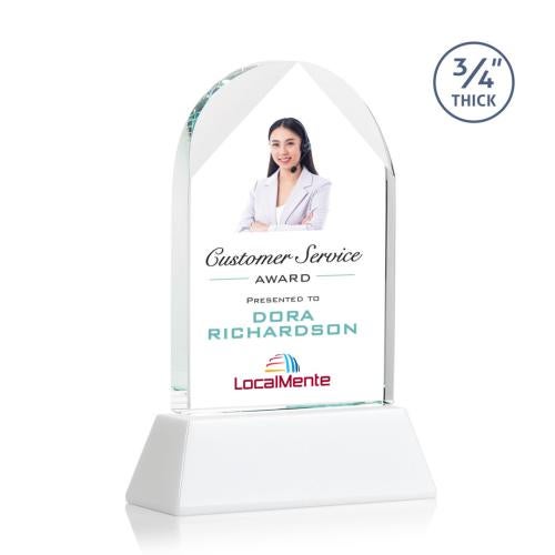 Corporate Awards - Crystal Awards - Blake Full Color White on Newhaven Arch & Crescent Crystal Award