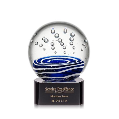 Corporate Awards - Glass Awards - Art Glass Awards - Tranquility Black on Paragon Base Spheres Glass Award
