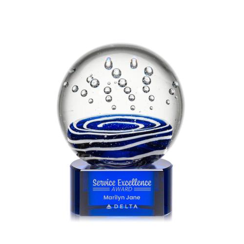 Corporate Awards - Glass Awards - Art Glass Awards - Tranquility Blue on Paragon Base Spheres Glass Award
