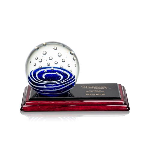Corporate Awards - Glass Awards - Art Glass Awards - Tranquility Spheres on Rosewood Base Glass Award