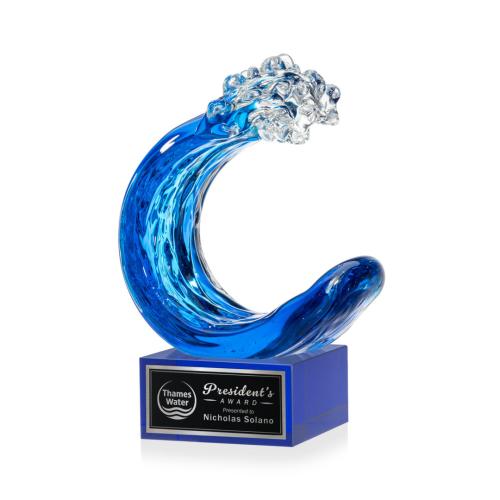 Corporate Awards - Glass Awards - Art Glass Awards - Oceana Blue on Hancock Base Circle Glass Award