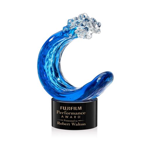 Corporate Awards - Glass Awards - Art Glass Awards - Oceana Black on Marvel Base Circle Glass Award