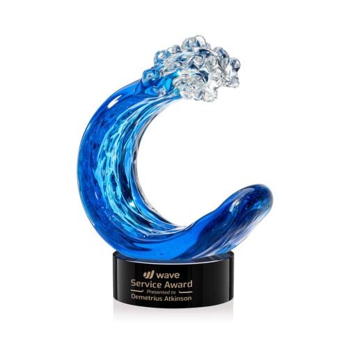 Corporate Awards - Glass Awards - Art Glass Awards - Oceana Black on Stanrich Base Circle Glass Award