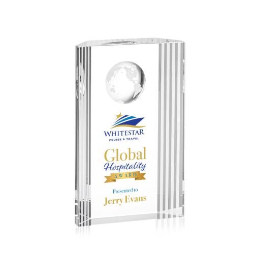 Corporate Awards - Crystal Awards - Torrington Globe Full Color Obelisk Crystal Award
