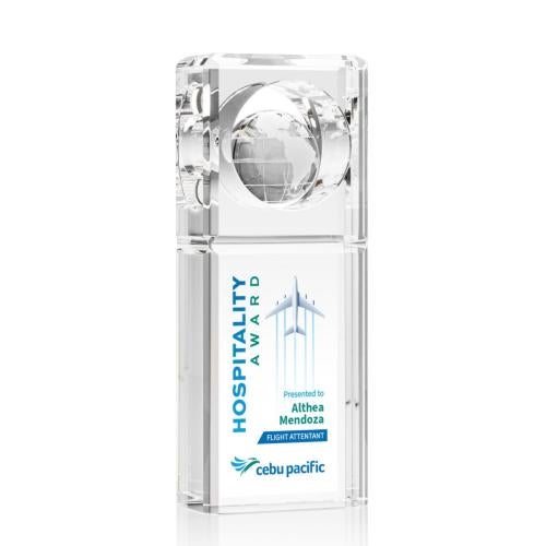 Corporate Awards - Crystal Awards - Waterloo Globe Full Color Rectangle Crystal Award