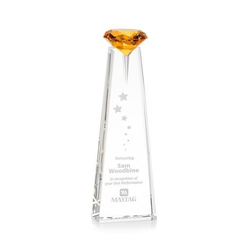Corporate Awards - Crystal Awards - Alicia Gemstone Optical/Amber Obelisk Crystal Award
