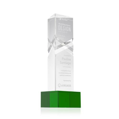 Corporate Awards - Crystal Awards - Oakham Green on Hancock Base Obelisk Crystal Award
