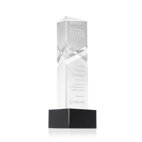 Corporate Awards - Crystal Awards - Oakham Black on Hancock Base Obelisk Crystal Award