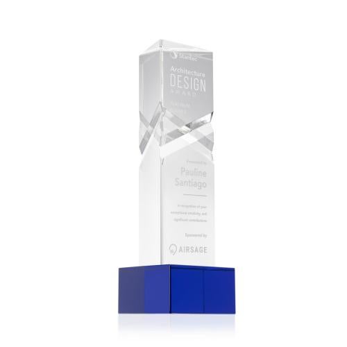 Corporate Awards - Crystal Awards - Oakham Blue on Hancock Base Obelisk Crystal Award