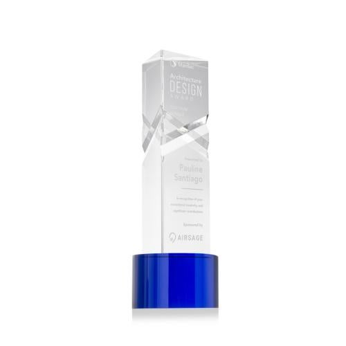 Corporate Awards - Crystal Awards - Oakham Blue on Marvel Base Obelisk Crystal Award