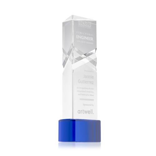 Corporate Awards - Crystal Awards - Oakham Blue on Paragon Base Obelisk Crystal Award
