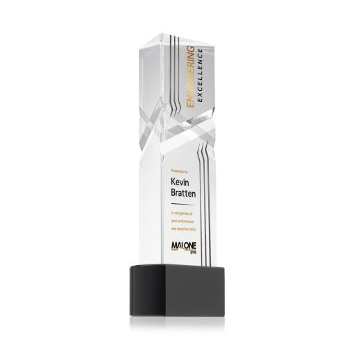 Corporate Awards - Crystal Awards - Oakham Full Color Black on Paragon Base Obelisk Crystal Award