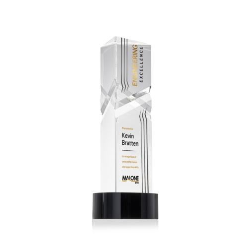Corporate Awards - Crystal Awards - Oakham Full Color Black on Stanrich Base Obelisk Crystal Award