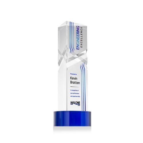 Corporate Awards - Crystal Awards - Oakham Full Color Blue on Stanrich Base Obelisk Crystal Award