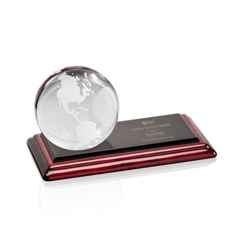 Corporate Awards - Crystal Awards - Crystal Globe Awards  - Globe Spheres on Rosewood Base Crystal Award