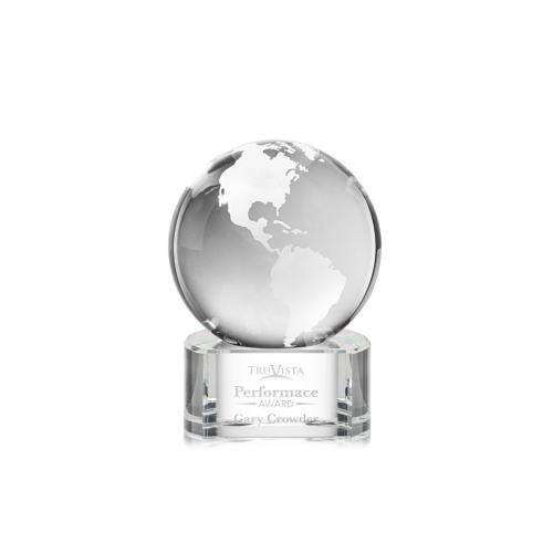 Corporate Awards - Crystal Awards - Globe Clear on Paragon Base Spheres Crystal Award