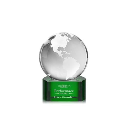 Corporate Awards - Crystal Awards - Globe Green on Paragon Base Spheres Crystal Award