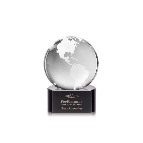 Corporate Awards - Crystal Awards - Globe Black on Paragon Base Spheres Crystal Award