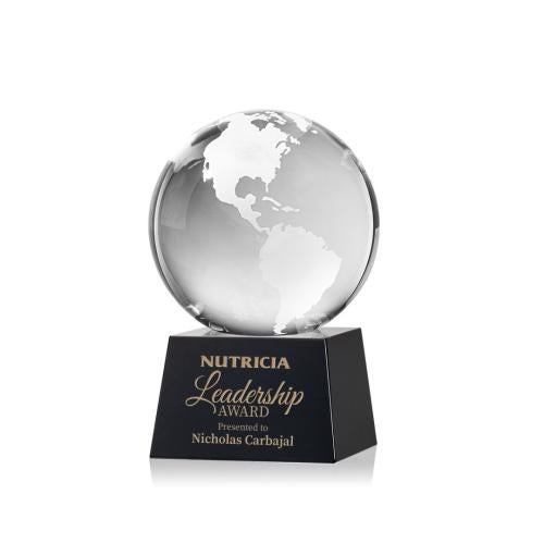Corporate Awards - Crystal Awards - Globe Black on Robson Base Spheres Crystal Award