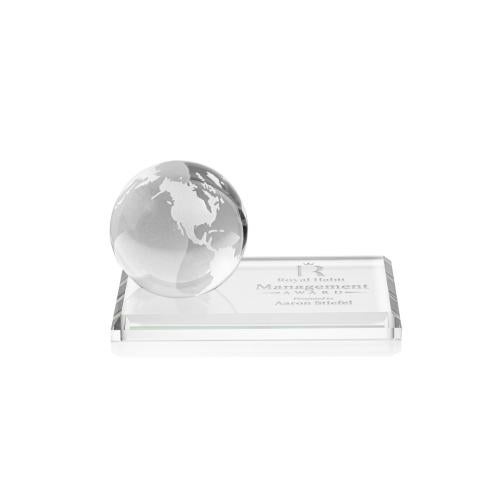 Corporate Awards - Crystal Awards - Crystal Paperweights - Globe Clear on Rectangle Base Spheres Crystal Award