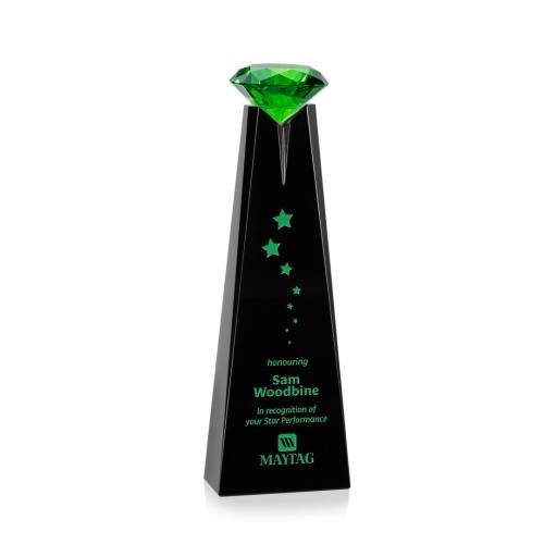Corporate Awards - Crystal Awards - Alicia Gemstone Black/Emerald Obelisk Crystal Award