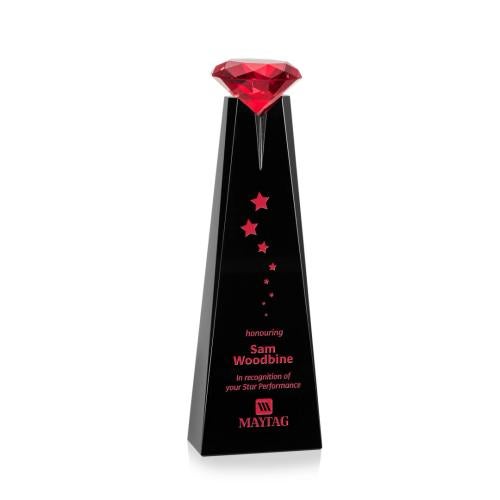 Corporate Awards - Crystal Awards - Alicia Gemstone Black/Ruby Obelisk Crystal Award