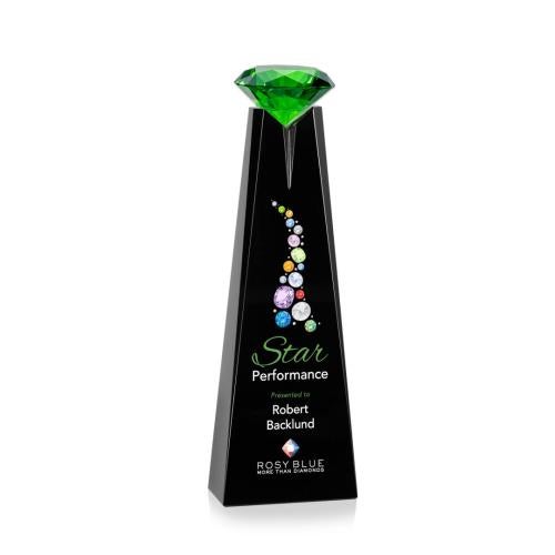 Corporate Awards - Crystal Awards - Alicia Gemstone Full Color Black/Emerald Obelisk Crystal Award