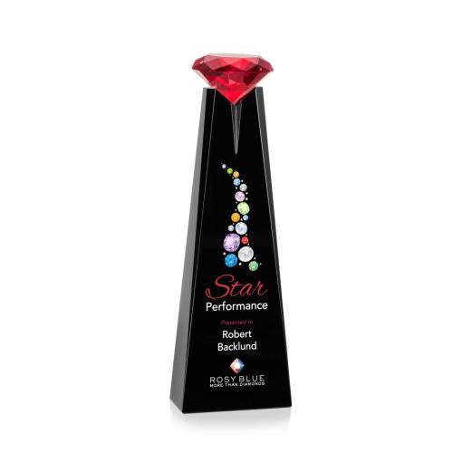 Corporate Awards - Crystal Awards - Alicia Gemstone Full Color Black/Ruby Obelisk Crystal Award