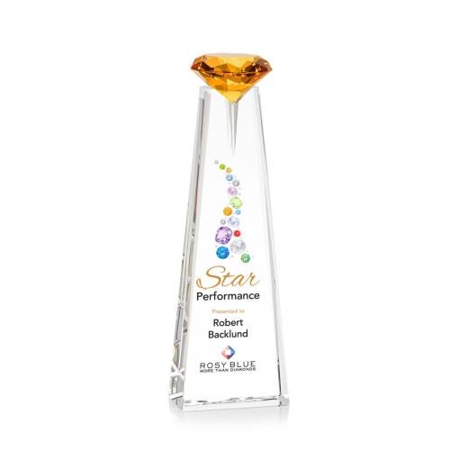 Corporate Awards - Crystal Awards - Alicia Gemstone Full Color Optical/Amber Obelisk Crystal Award