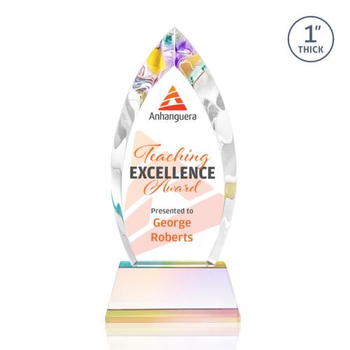 Corporate Awards - Crystal Awards - Marinello Full Color Prismatic on Base Arch & Crescent Crystal Award