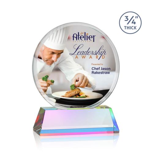 Corporate Awards - Crystal Awards - Blackpool Full Color Prismatic on Newhaven Circle Crystal Award