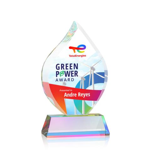 Corporate Awards - Crystal Awards - Worthington Full Color Prismatic on Newhaven Flame Crystal Award