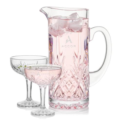 Corporate Recognition Gifts - Etched Barware - Brinkley Pitcher & Cocktail Coupes Set