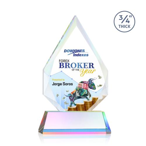 Corporate Awards - Crystal Awards - Hawthorne Full Color Prismatic on Newhaven Arch & Crescent Crystal Award