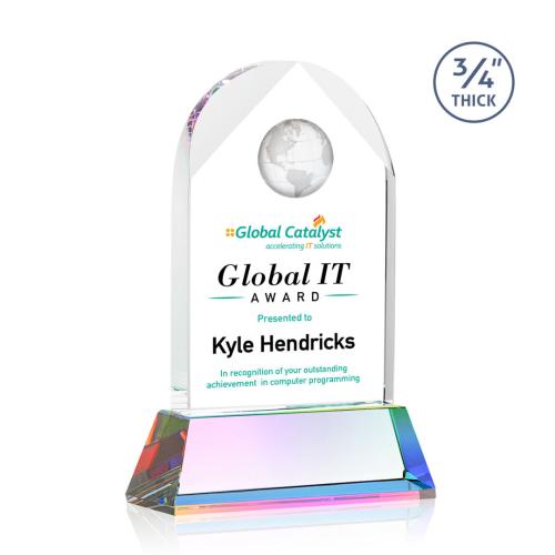 Corporate Awards - Crystal Awards - Blake Globe Full Color Prismatic on Newhaven Arch & Crescent Crystal Award