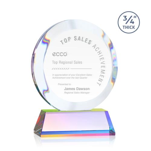 Corporate Awards - Crystal Awards - Gibralter Prismatic on Newhaven Base Circle Crystal Award
